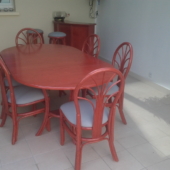 138 table extensible et chaises rotin Tolede