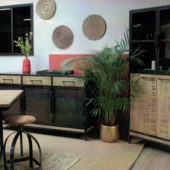 bahut et vitrine industriel bois metal